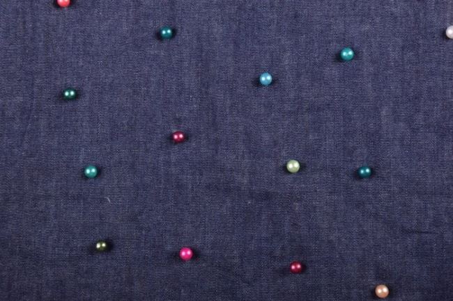 Džínovina v modré barvě s perličkami 10082/008