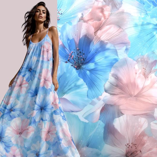 Umělé hedvábí Silky s digitálním potiskem květin SMT-EP2402