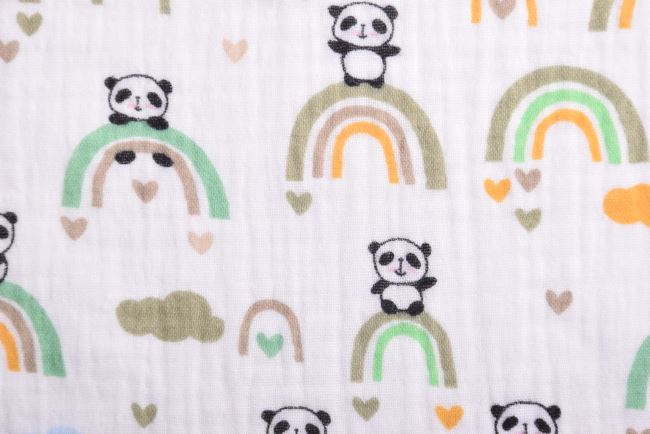Mušelín ve smetanové barvě s potiskem pandy a duhy 182570