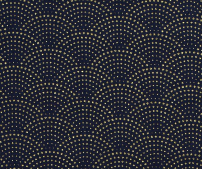 Vánoční látka z bavlny v modré barvě s ozdobným zlatým potiskem 20739/008