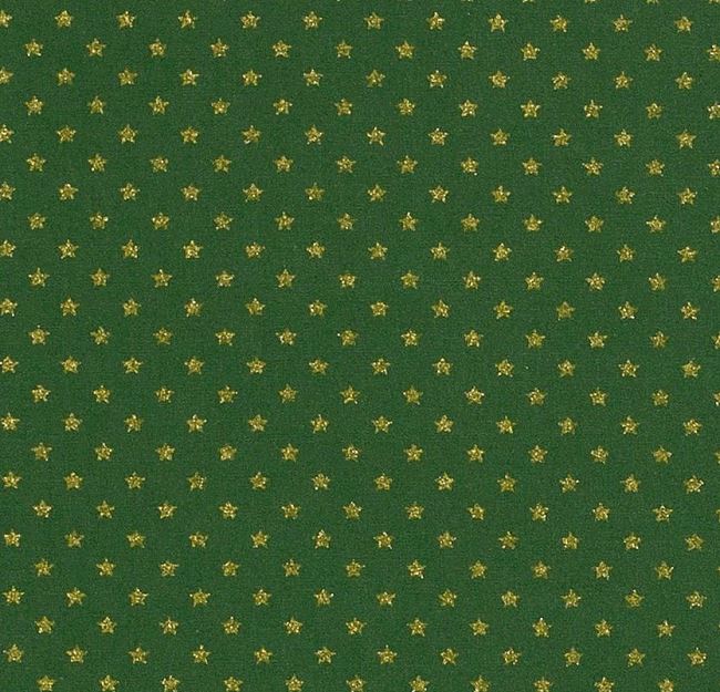 Vánoční látka z bavlny v zelené barvě s potiskem zlatých hvězdiček 20703/025