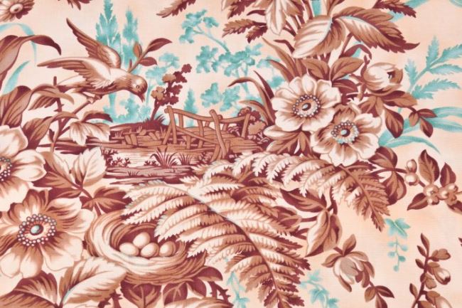 Americká bavlna na patchwork s potiskem hnědých květin 199PYOPM/114