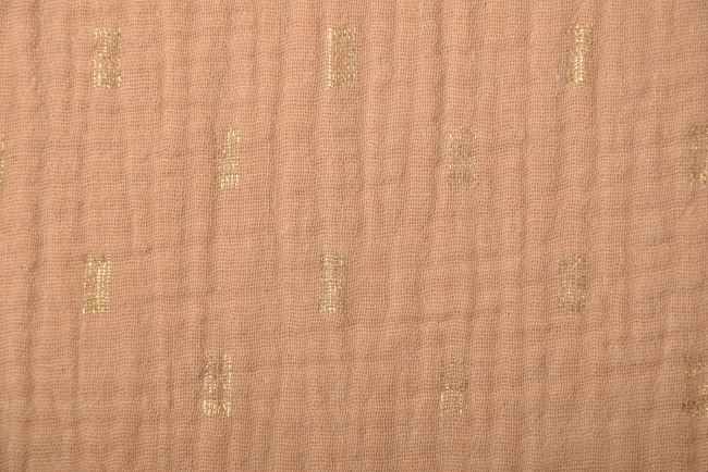 Mušelín v béžové barvě se zlatým potiskem 19561/094