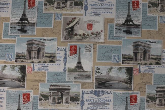 Dekorační látka s potiskem pohlednic Paříže 1193/052