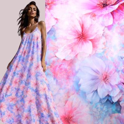 Umělé hedvábí Silky s digitálním potiskem květin SMT-SD1604A