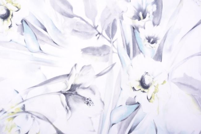 Strečová bavlna v bílé barvě s květy Q11402-075