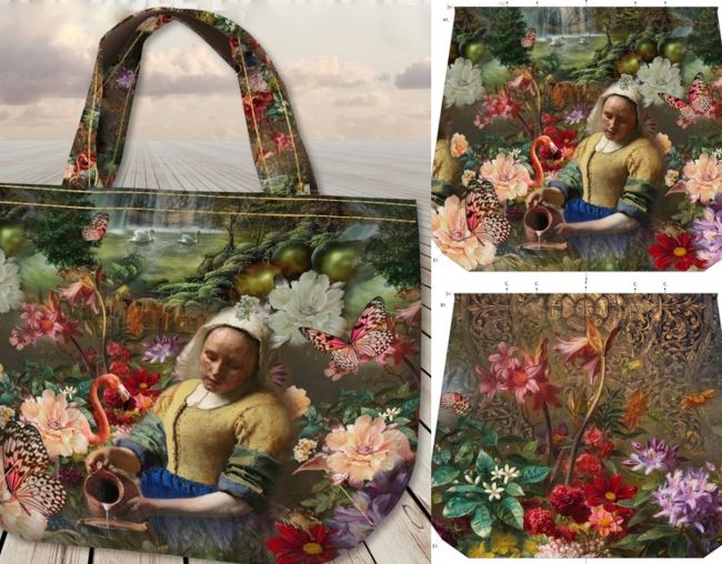 Panel na 2 tašky s digitálním potiskem obrazu malíře Jana Vermeera a květin ST21035