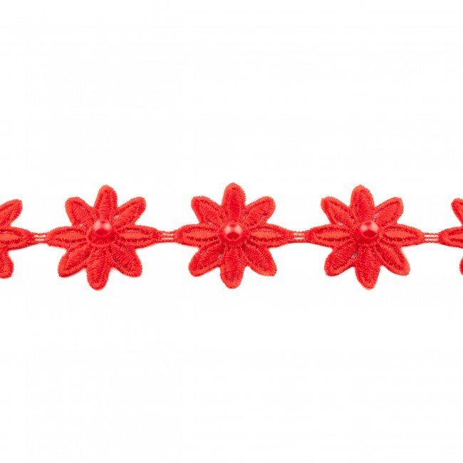 Ozdobné kytičky v červené barvě s perličkou 42678