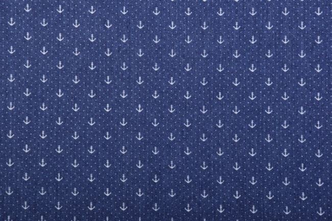 Košilová džínovina v tmavě modré barvě s drobným potiskem kotviček 10046/008
