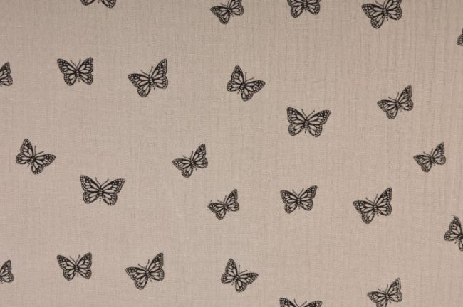 Mušelín v béžové barvě s potiskem motýlků 04612/052