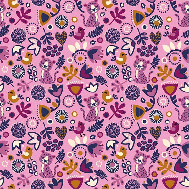 Bavlněný úplet v růžové barvě s folklorním vzorem 12600/013