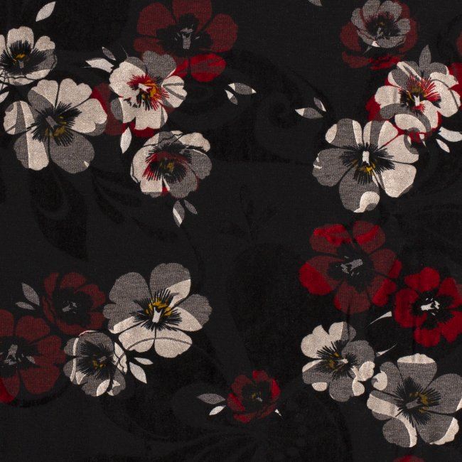 Úplet v černé barvě s květinovým a semišovým vzorem 14441/069