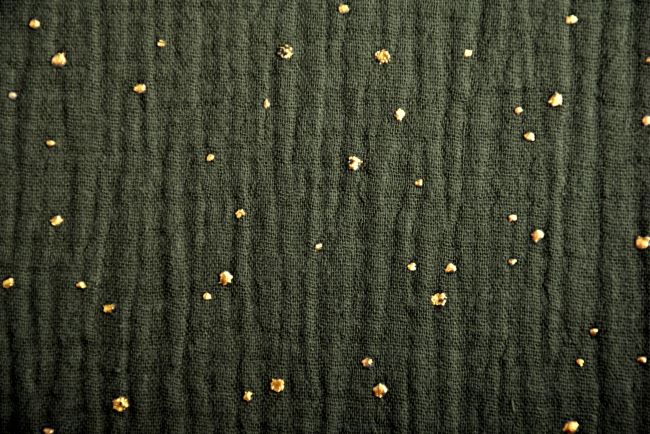 Mušelín v tmavě zelené barvě se zlatými puntíky 183252