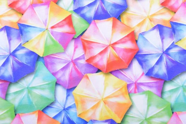 Bavlněný úplet s digitálním potiskem barevných deštníků 63162