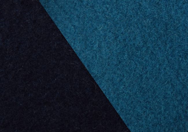 Luxusní oboustranná kabátová látka v kombinaci modré a petrolejové barvy AV001