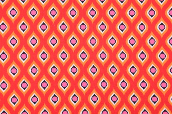Bavlněný úplet v červené barvě s geometrickým vzorem 63782