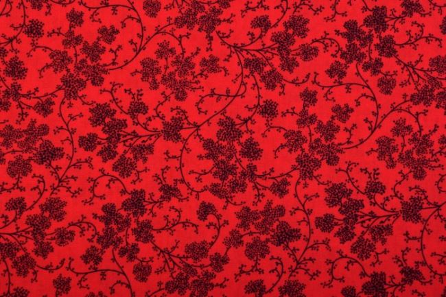 Červená bavlněná látka s potiskem květin 128.745.3013