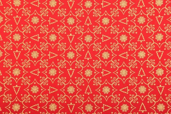 Vánoční látka z bavlny v červené barvě se zlatým vzorem 128.560/5019