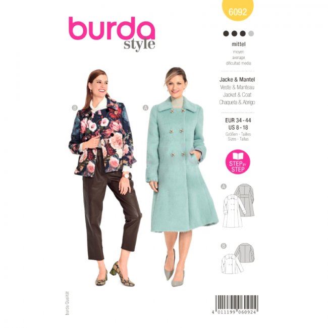 Střih na dámský kabát ve vel. 34-44 6092