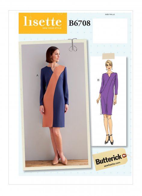 Střih Butterick na dámské šaty volného střihu ve velikosti 44-52 B6708-E5
