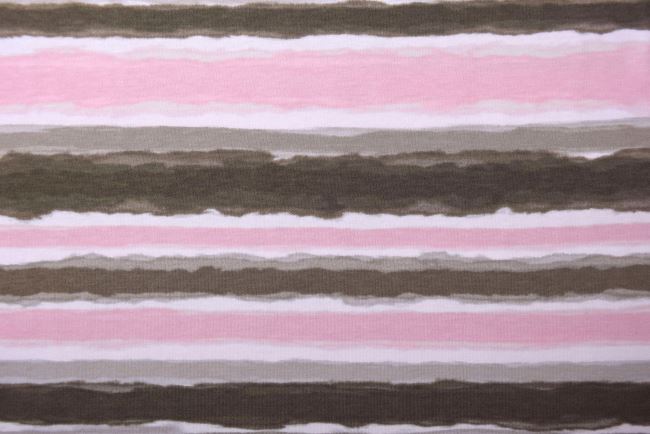 Bavlněný úplet se vzorem růžových a khaki pruhů PAR51