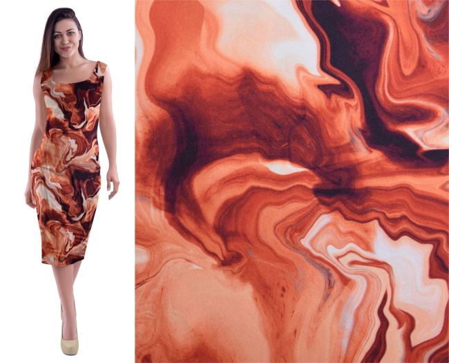 Úplet Kimo v oranžové barvě s digitálním abstraktním potiskem AP146