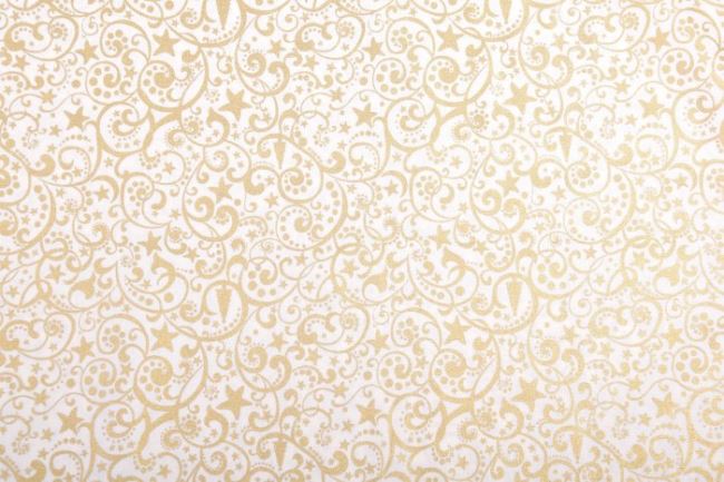 Vánoční látka z bavlny ve smetanové barvě se zlatými ornamenty 12705/051