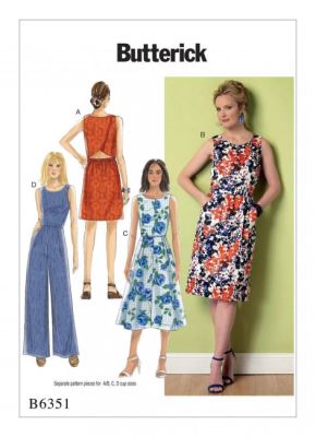 Střih Butterick na dámské šaty a overal ve velikosti 44-52 B6351-E5