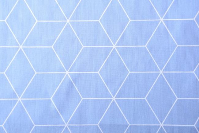 Bavlněná látka modré barvy s geometrickým potiskem 11107/003