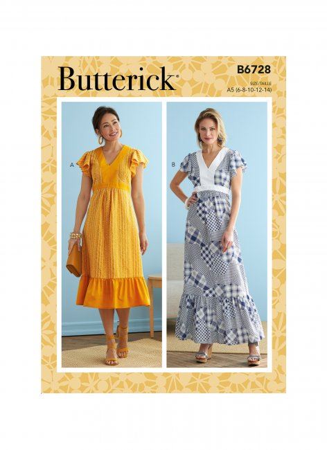 Střih Butterick na šaty ve vel. 32-40 B6728-A5