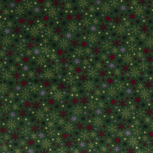 Vánoční látka z bavlny v zelené barvě s potiskem hvězd 14703/025