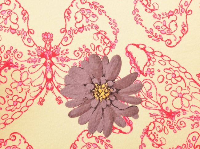 Americká bavlna na patchwork s motýlky a květy 199PYOPM/79