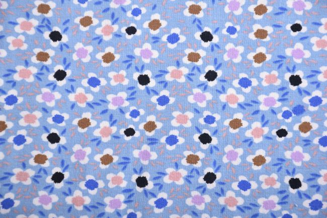 Bavlněný úplet v modré barvě s potiskem drobných květin 16625/006