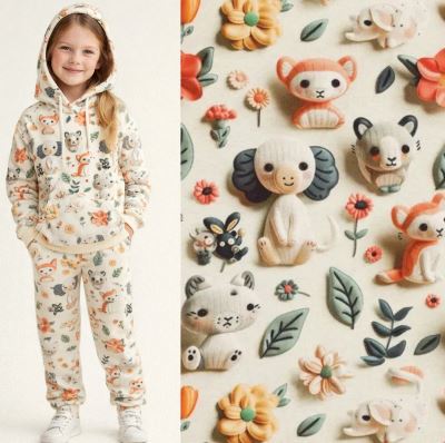 Alpenfleece v žíhané mentolové barvě s digitálním dětským potiskem 22377/320