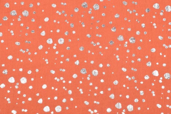 Mušelín v cihlové barvě se stříbrným vzorem puntíků 181392