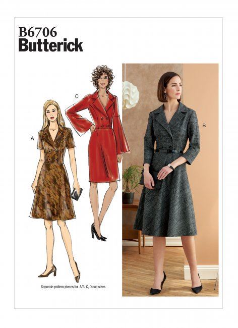 Střih Butterick na dámské šaty ve velikosti 36-44 B6706-A5
