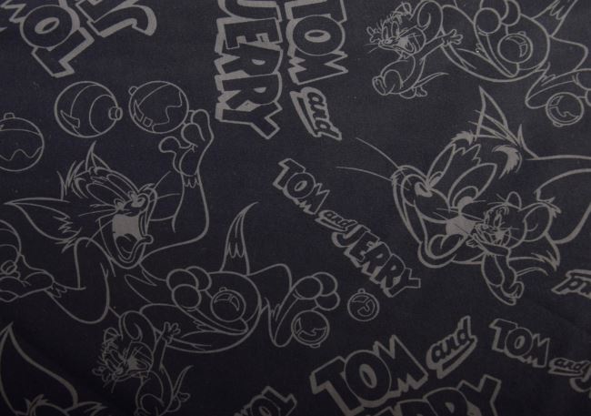 1 m bavlněného úpletu v černé barvě s potiskem Tom a Jerry DS-KUP60