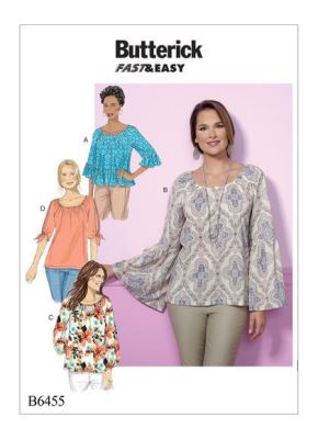 Střih Butterick na dámské volné triko ve velikosti Xsm, Sml, Med B6455-Y