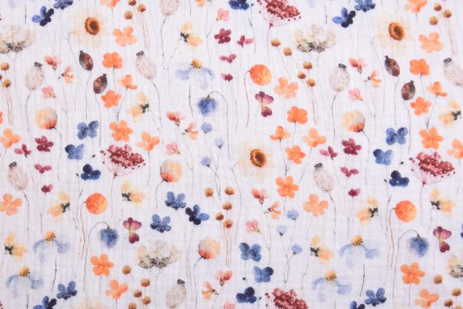 Mušelín ve smetanové barvě s digitálním potiskem drobných květin S1791R-3682