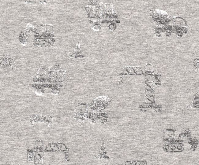 Bavlněný úplet ve světle šedém melíru s foliovým dětským potiskem 18164/063