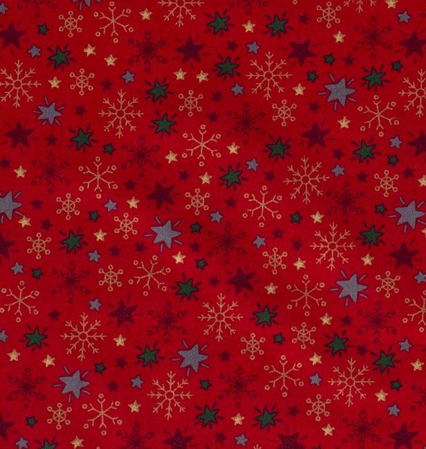 Vánoční látka z bavlny v červené barvě s potiskem hvězd 14703/015