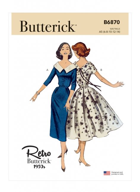 Střih Butterick na dámské retro šaty ve vel. 30-40 B6870-A5