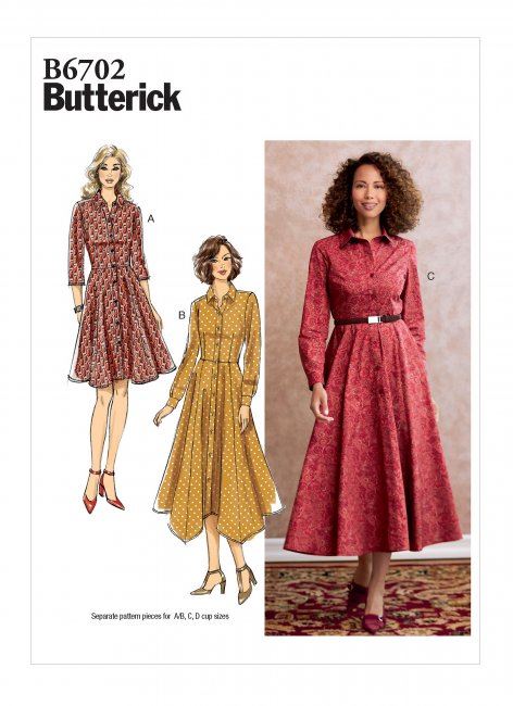 Střih Butterick na dámské propínací šaty ve velikosti 44-52 B6702-E5