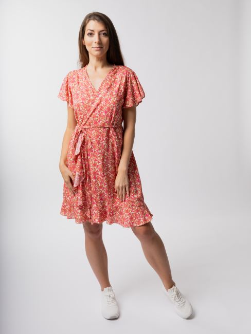 Letní zavinovací šaty ve smetanové barvě s potiskem květin SAT11