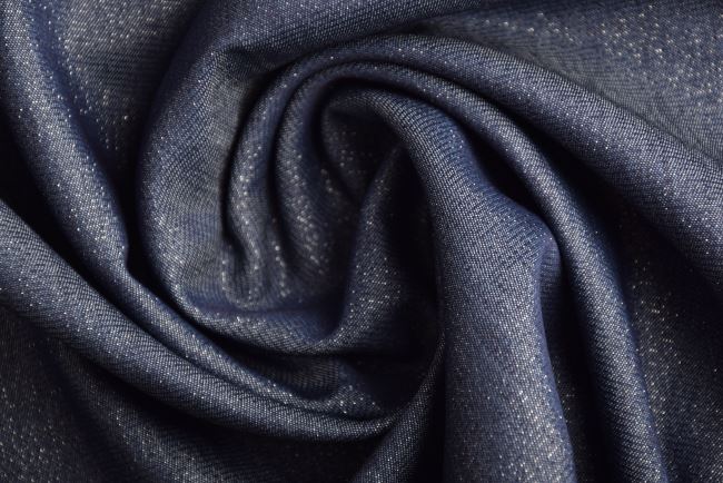 Košilová džínovina v tmavě modré barvě se stříbrnou nití Q11153-008D