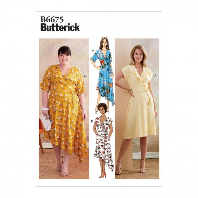 Střih Butterick na dámské zavinovací šaty ve velikosti 48-54 B6675-RR