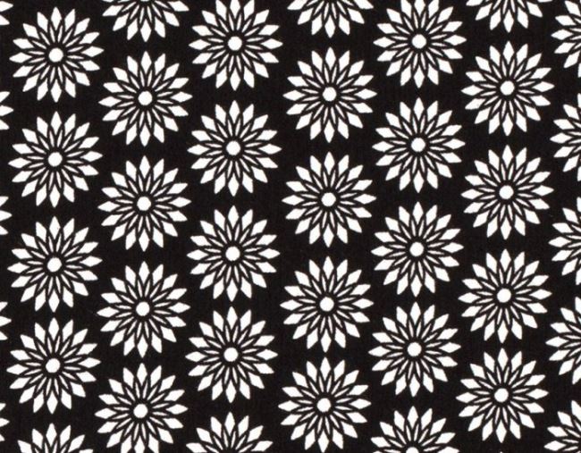 Viskózová krešovaná látka černé barvy s květy 15156/069