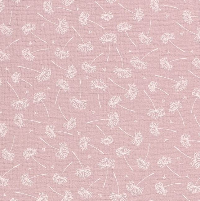 Mušelín v růžové barvě s potiskem pampelišek 19291/012