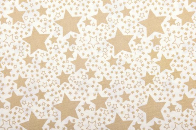 Vánoční látka z bavlny ve smetanové barvě se zlatými hvězdičkami 12710/051