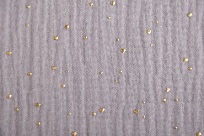 Mušelín v šedobéžové barvě se zlatými puntíky 183249